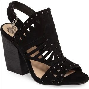 VINCE CAMUTO Beaded Black Suede Sandals sz 9